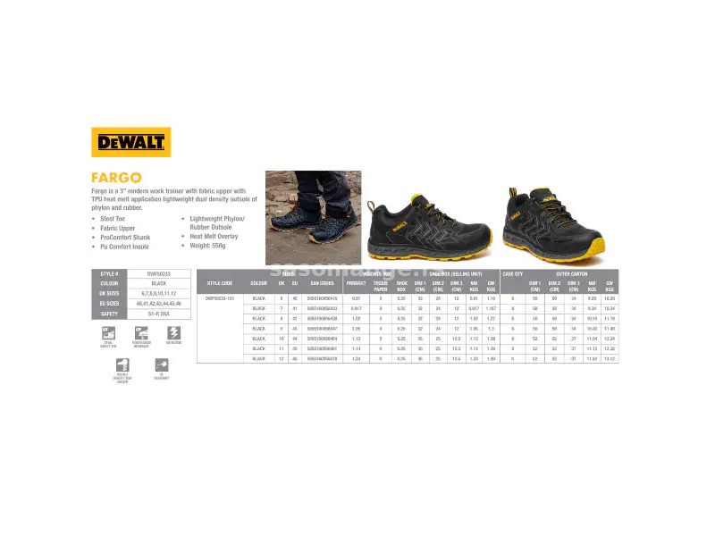 DeWalt DWF50233-101 Fargo plitke radne cipele S1-P SRA zaštita od 42 do 46
