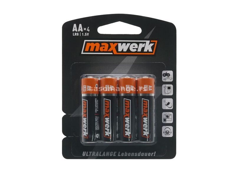 MAXWERK Baterija alkalna AA LR6 1.5v 4/1