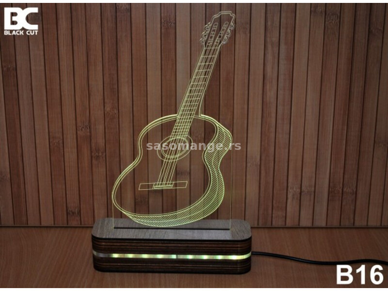 Black Cut 3D Lampa sa 9 različitih boja i daljinskim upravljačem - Gitara ( B16 )