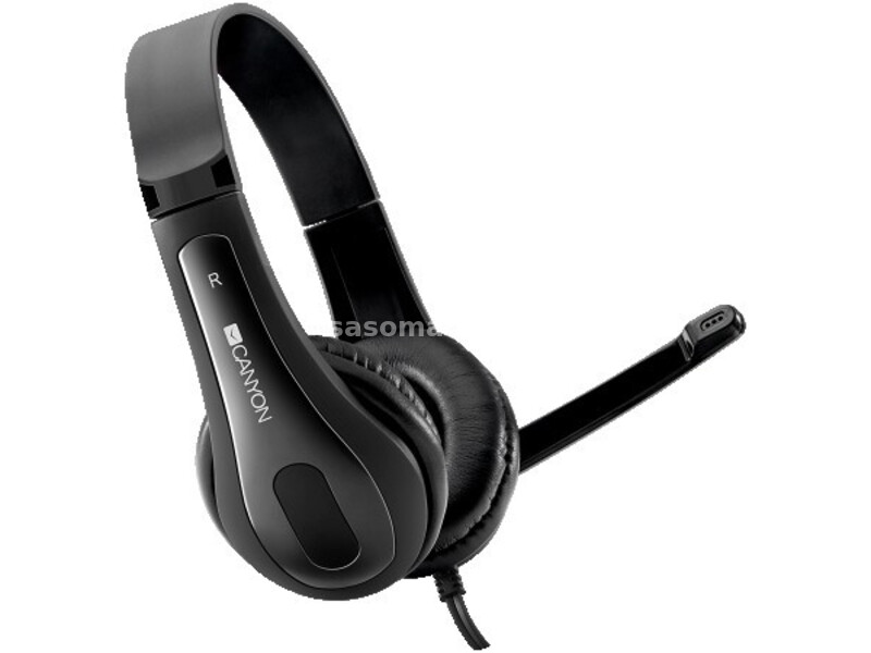 Canyon HSC-1 basic PC headset with microphone, combined 3.5mm plug, leather pads, Flat cable leng...