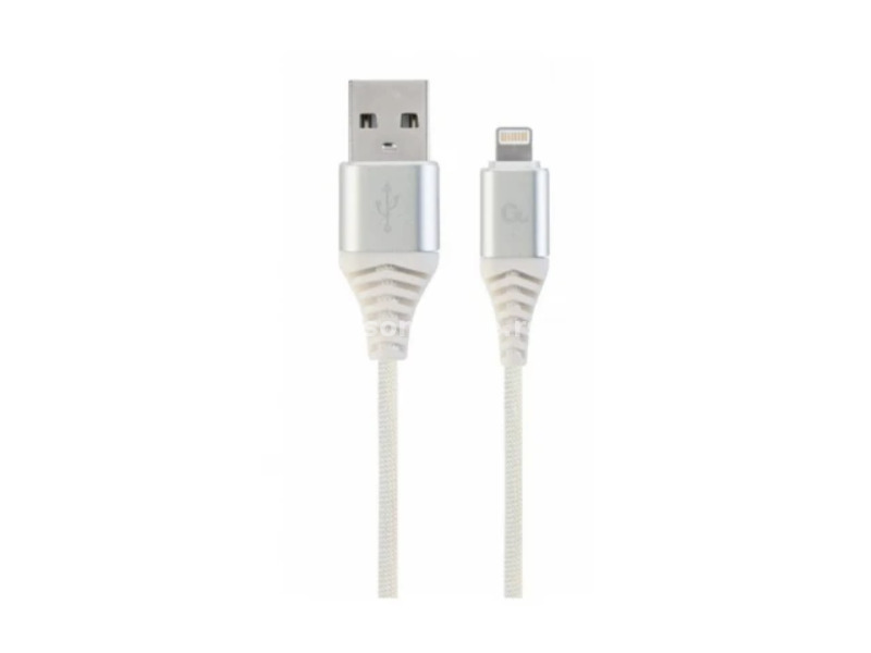 CC-USB2B-AMLM-1M-BW2 Gembird Premium cotton braided 8-pin charging and data cable, 1m, silver/white