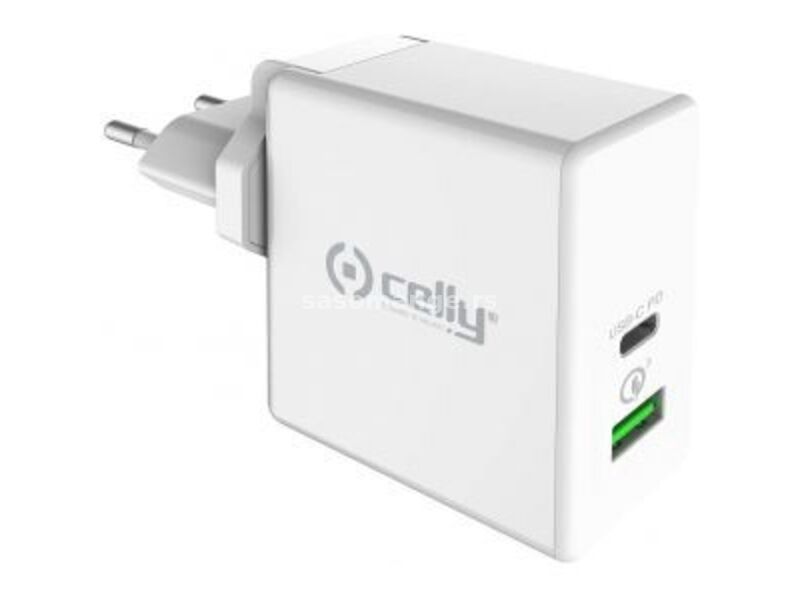 Celly TCUSBC45W kućni punjač za mobilne telefone sa USB+USB tip C ulazom beli