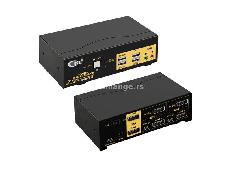 DP KVM USB svič CKL-622DP 2-portni DisplayPort sa kablovima, Dual Monitor, 4K x 2K @60Hz 4:4:4, i...