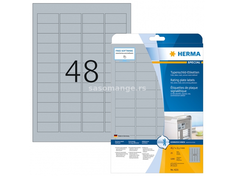 Etikete 45,7x21,2 A4/48 1/25 aluminium look Herma