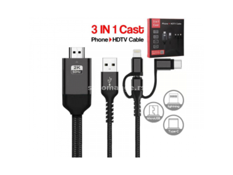 Fast Asia (OST05467) kabl HDMI (muški) na Micro USB (muški ) + TIP C (muški) + lighting (muški) 2...