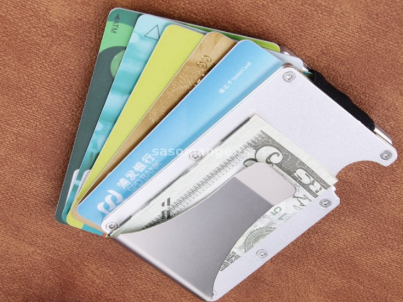 Novcanik za kartice i novac sa RFID zastitom metalni sivi