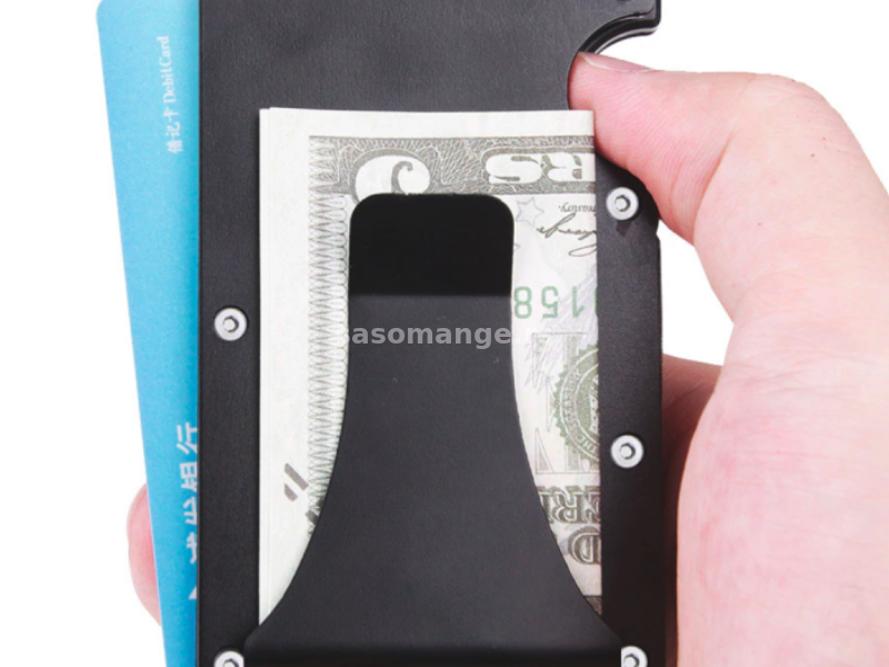 Novcanik za kartice i novac sa RFID zastitom metalni crni