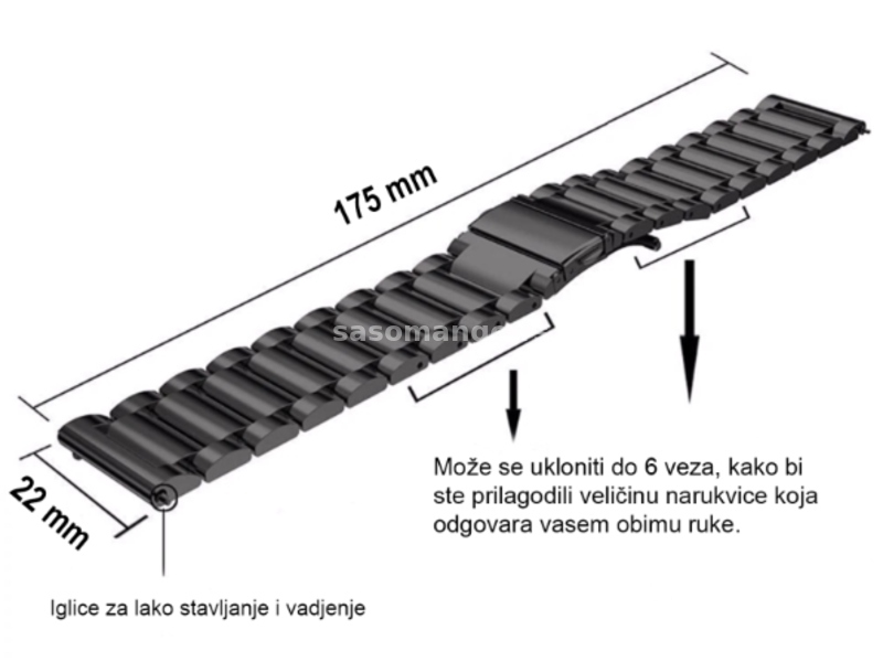 Metalna Narukvica 22mm Za Smartwatch i Klasicne Satove (Crna)