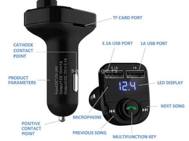 FM transmiter - Bluetooth Handsfree - MP3- Auto punjac 3,1A