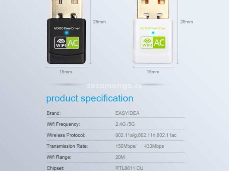 USB WiFi Dual Band 2.4G + 5.8G -5G prijemnik