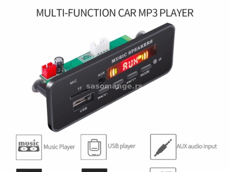 Bluetooth radio ugradni - MicroSD USB flesh AUX FM zvucnik