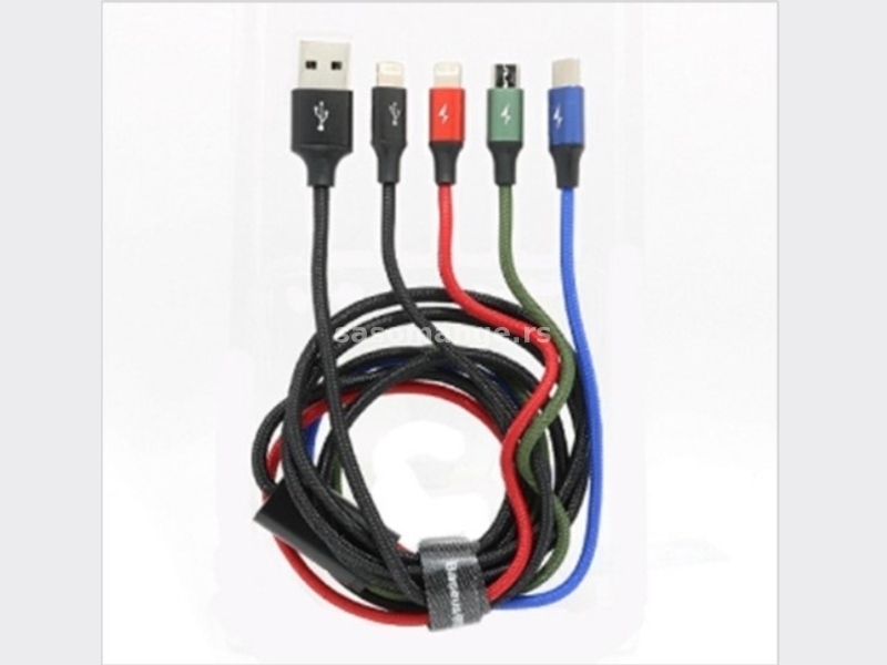 USB data kabal BASEUS FAST 4in1 (2x Iphone lightning + 1x micro + 1x Type C) 1.2m crni -