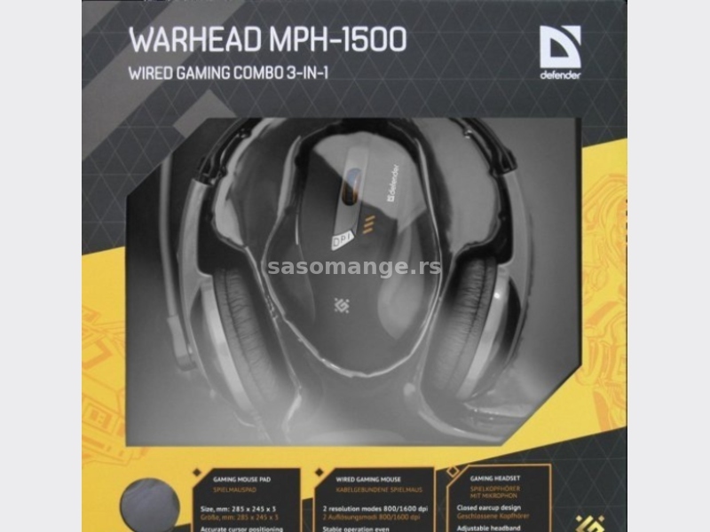 Gaming combo Defender Warhead MPH-1500 mouse+headset+pad