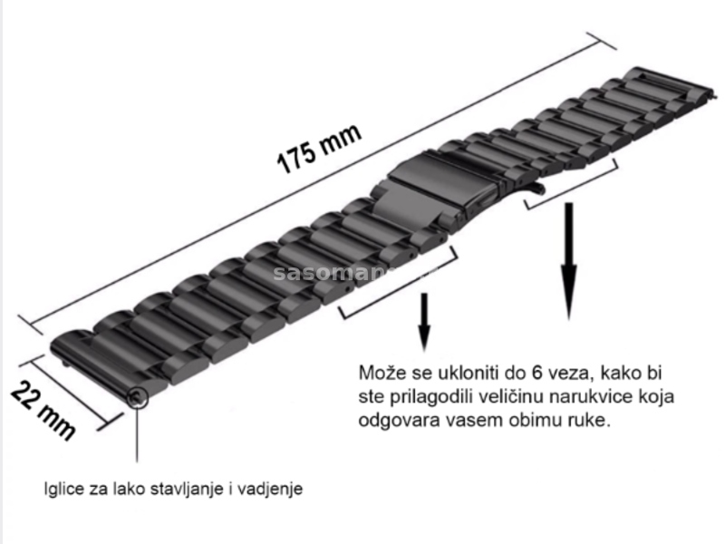 Metalna Narukvica 22mm Za Smartwatch I Klasicne Satove (Siva)