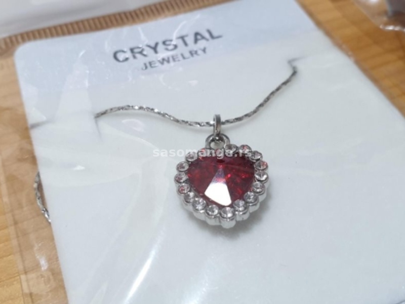 Extra cena! SET nakit sa crvenim kristalom u obliku srca
