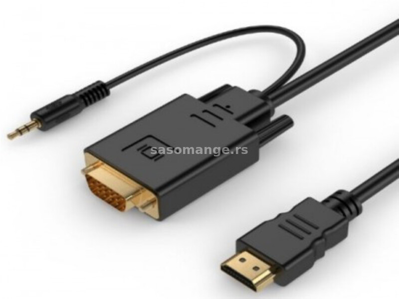 Gembird HDMI to VGA and audio adapter cable, single port, 1,8m, black A-HDMI-VGA-03-6