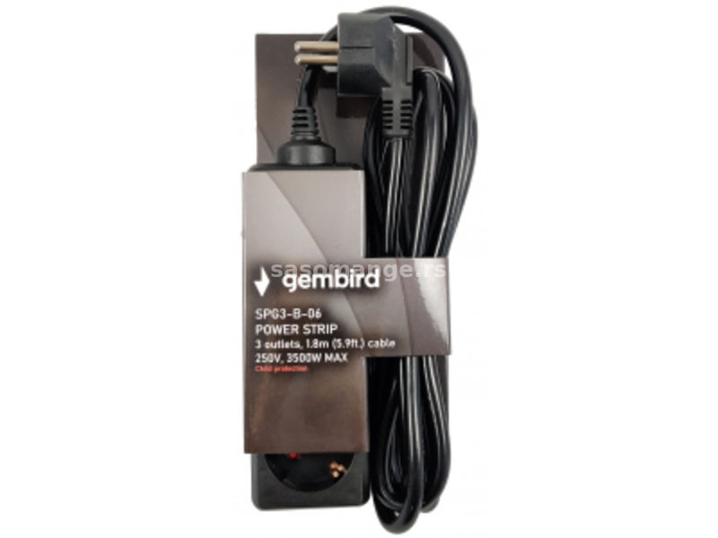 Gembird (SPG3-B-6) crni produžni kabl sa 3 uticnice 1.8m