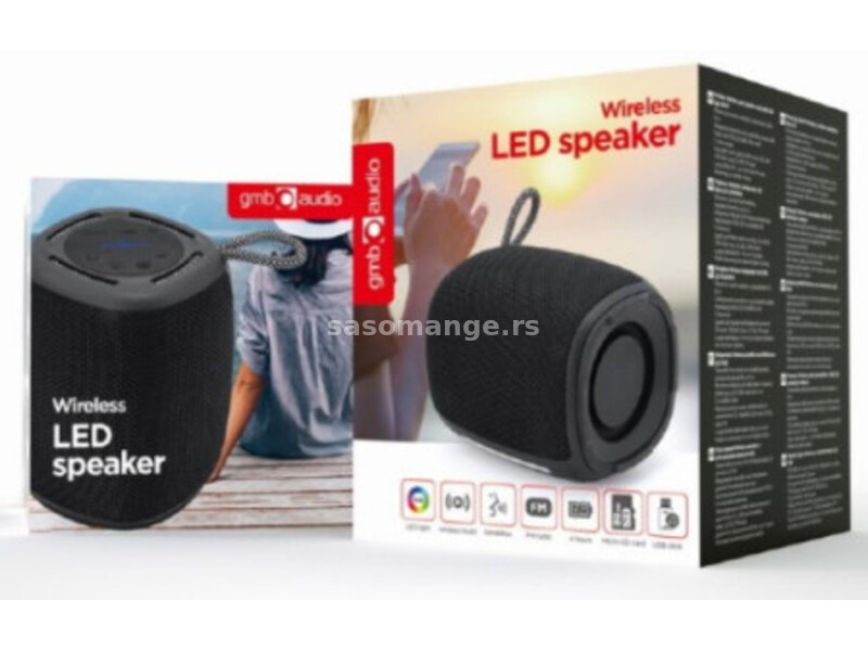 Gembird SPK-BT-LED-03-BK portable RGB LED bluetooth speaker 5W, BT, FM, TF, USB, handsfree, black