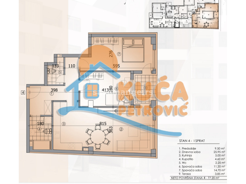 Top ponuda, prvoklasna novogradnja, trosoban stan , 77.20m2, četvrti sprat, Dom zdravlja