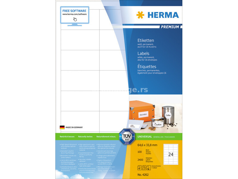 Herma etikete 64,6x33,8 A4/24 1/100 bela ( 02H4262 )
