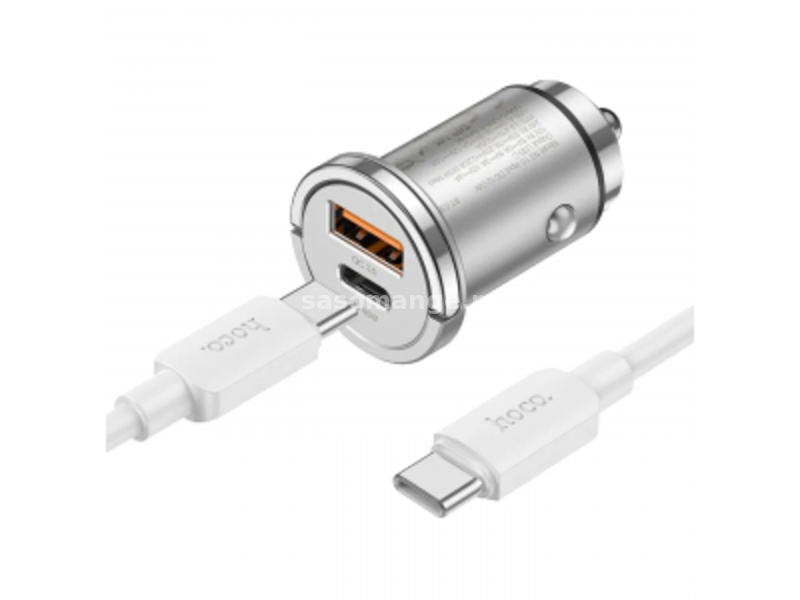 Hoco Handy NZ10 brzi auto punjač 45W+kabl USB C (muški) na USB C (muški) 1m beli