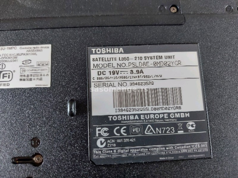 Toshiba Satellite L350 128GB SSD/3GB/17/1h baterija