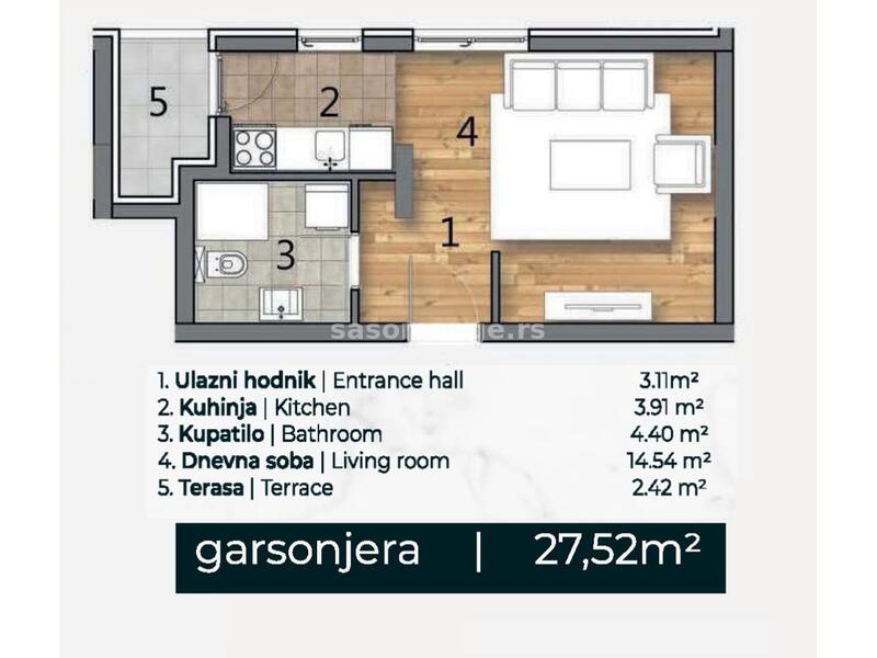 Garsonjera 27,5m u Izgradnji Telep