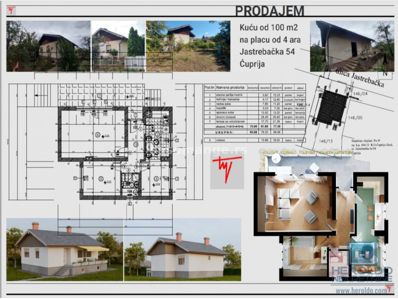 Prodaje se kuca površine 111m2 na placu od 4 ara u Ćupriji. Izuzetna lokacija i potencijal.