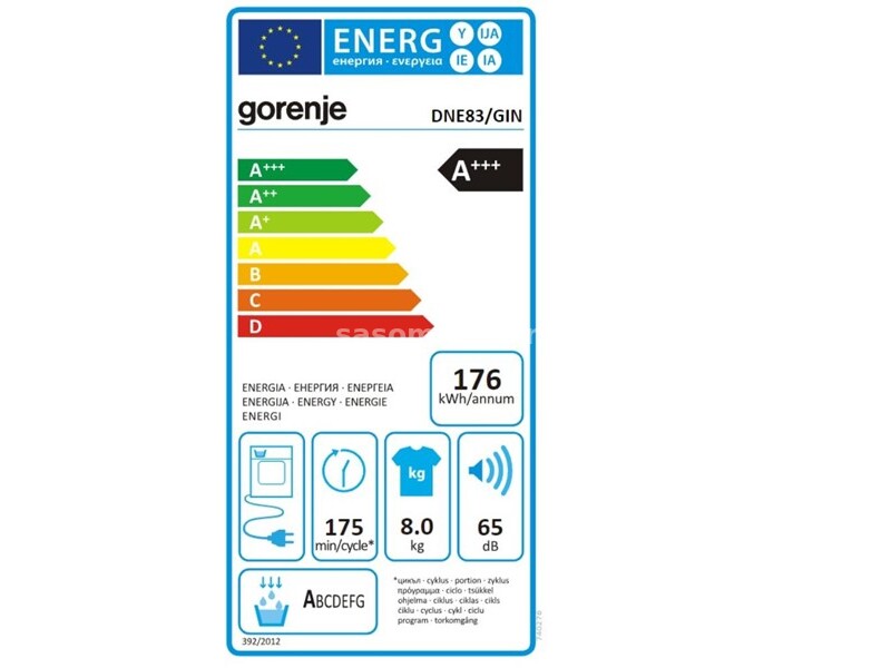 GORENJE Mašina za sušenje veša DNE83GN 8 KG A+++