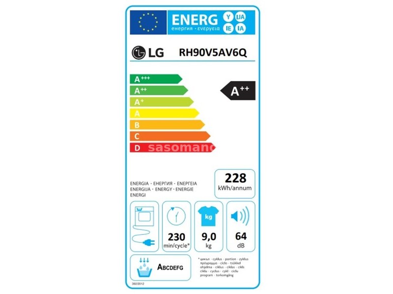 LG Mašina za sušenje veša RH90V5AV6Q 9 kg A++