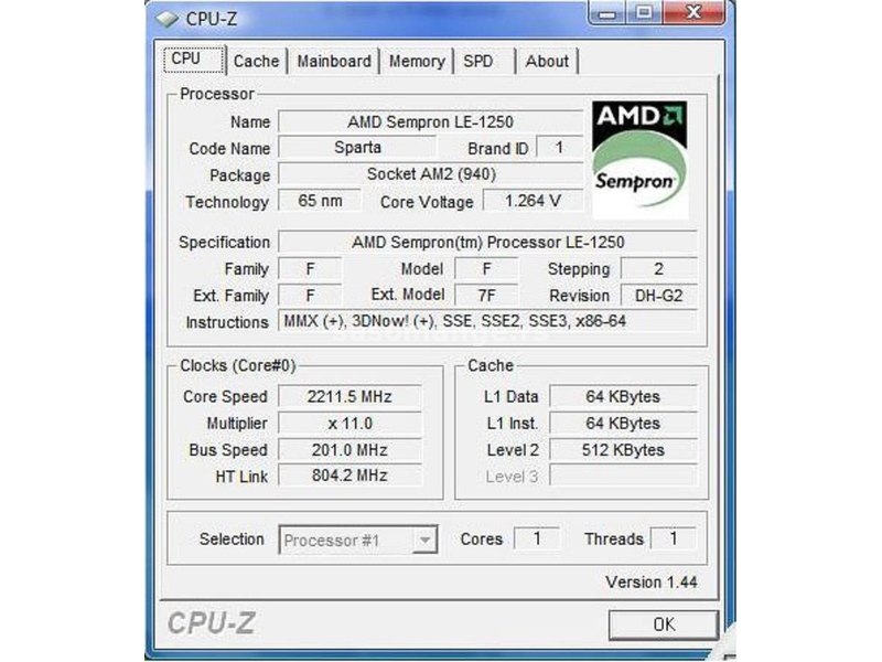 AMD Sempron 64bit. "1250" @2,2 Ghz sock.AM2