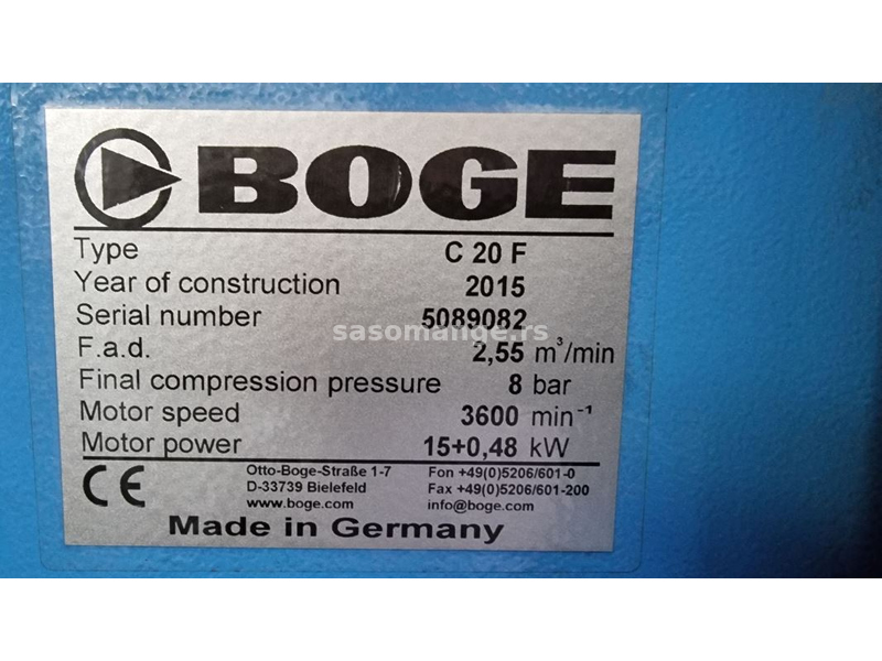 Vijčani kompresor BOGE C20F - 15 kW