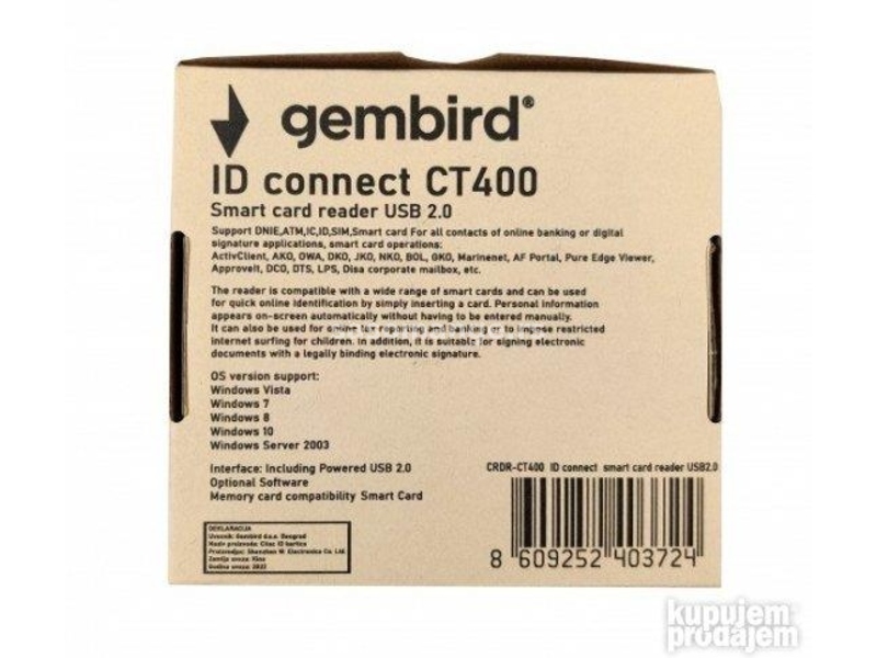 CRDR CT400 Gembird Smart card reader USB 2.0 Citac za licne