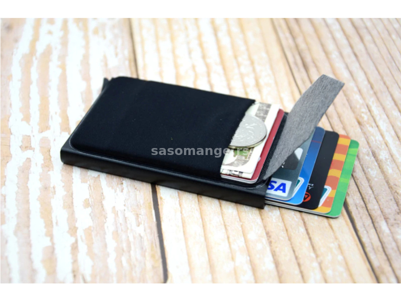 Novcanik za kartice i novac sa RFID zastitom crni elastik