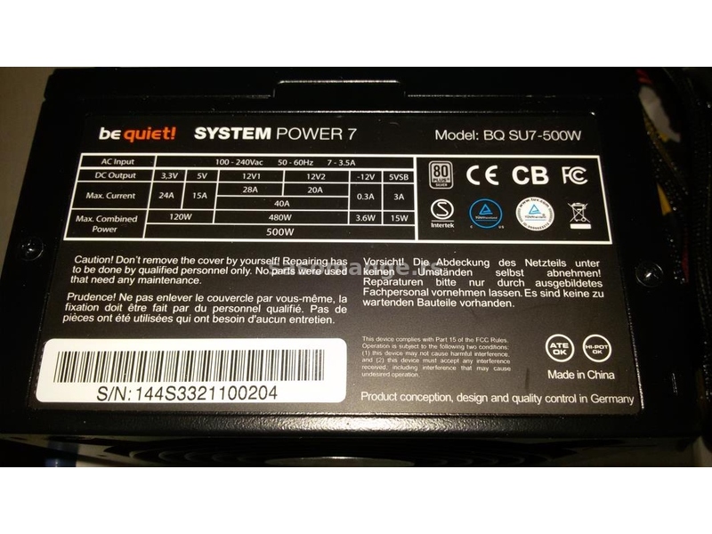 Be Quiet 500W System Power 7!Slejvovano! 2x8 pin vga! 40 Ampera