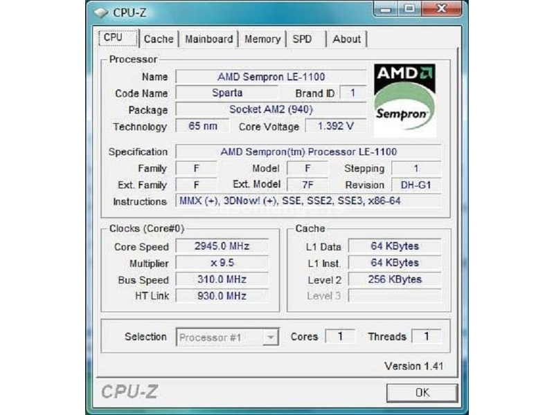 AMD Sempron 64 "1100" @ 1.9 Ghz sock.AM2 64 BIT