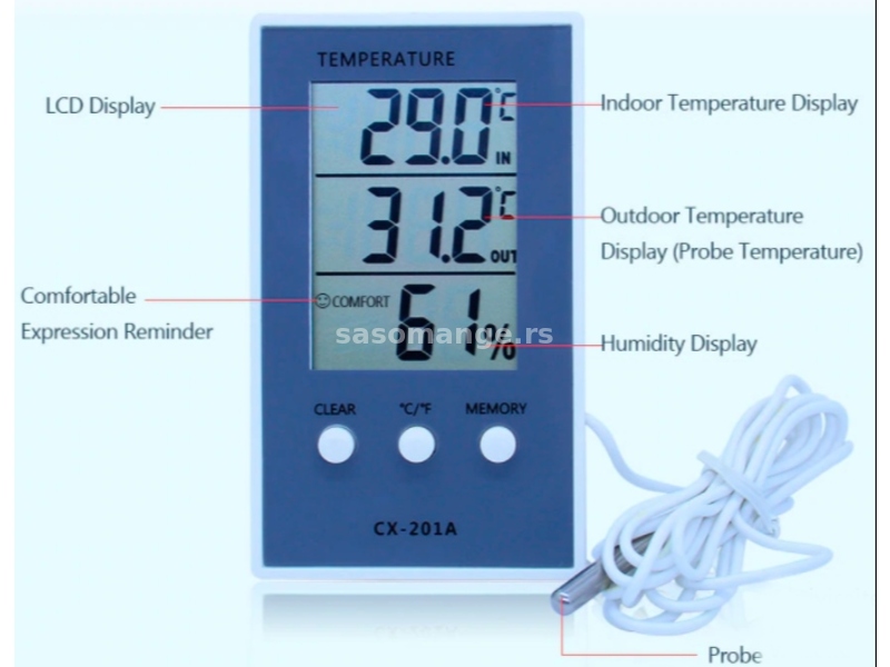LCD termometar vlagomer sa sondom termomer