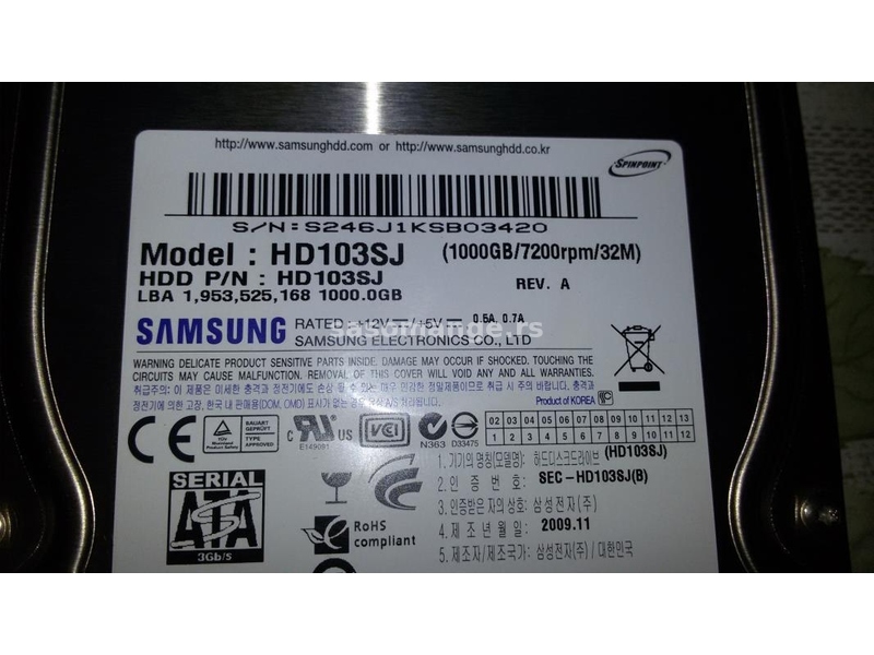 Samsung 1 Tb F3 Sata II hard disk