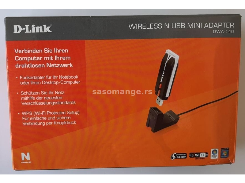 D-Link DWA-140 USB WiFi mini adapter 300 Mb/s NOVO