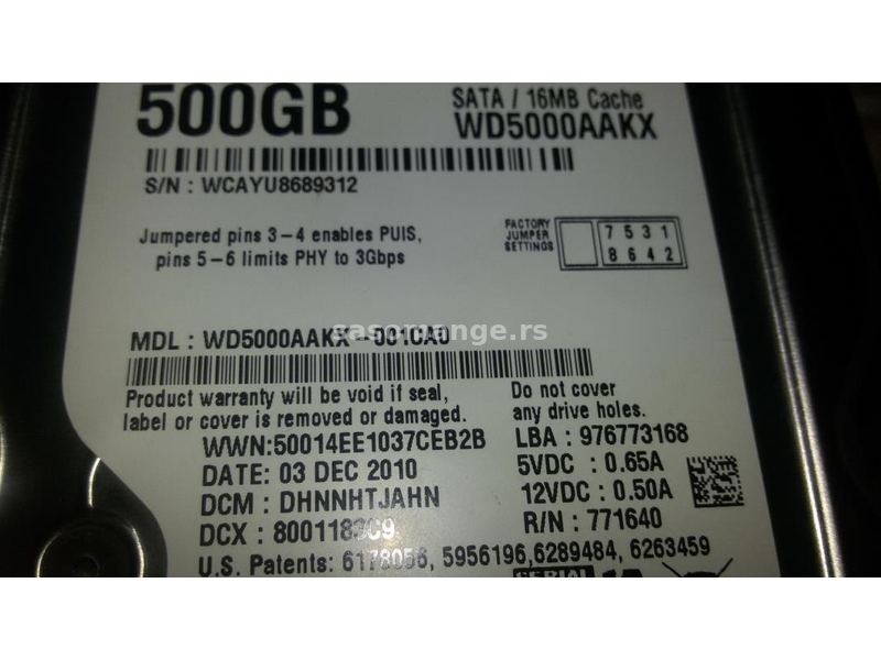 Western Digital 500 Gb Sata II hard disk