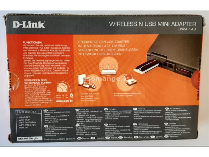 D-Link DWA-140 USB WiFi mini adapter 300 Mb/s NOVO