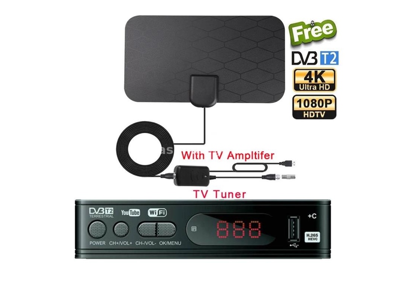 Digitalni prijemnik resiver DVB-T2 + Digitalna TV antena