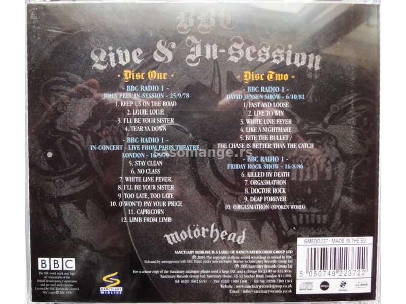 MOTORHEAD - BBC live and In-Session (2 cd)