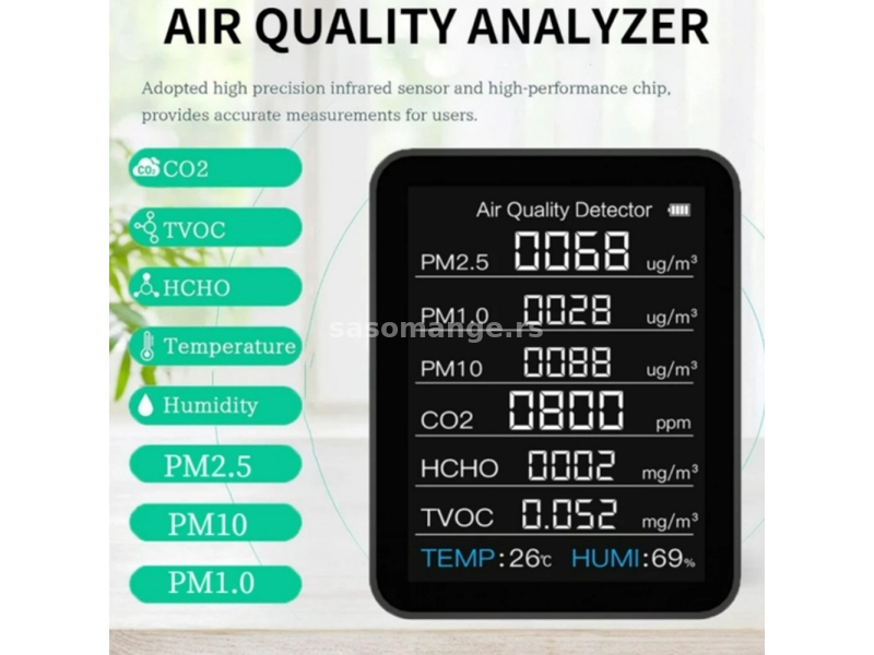 Instrument za merenje kvaliteta vazduha 8 u 1 Merac Detektor