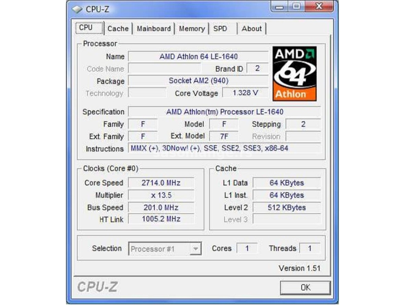 Amd Athlon 1640 / 64 bit / 2,7 Ghz AM2