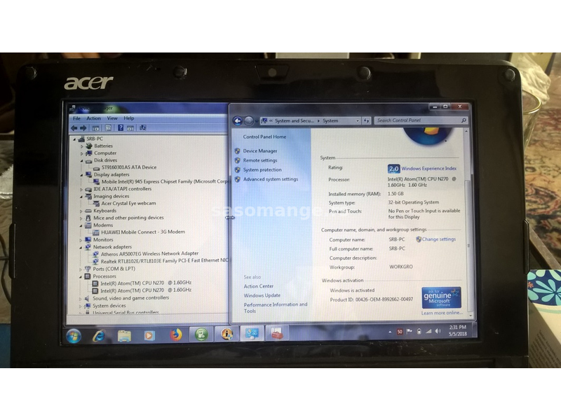 3G-SIM Acer Aspire ZG5 9 inča 1 kg 1.5 GB RAM 160GB HDD