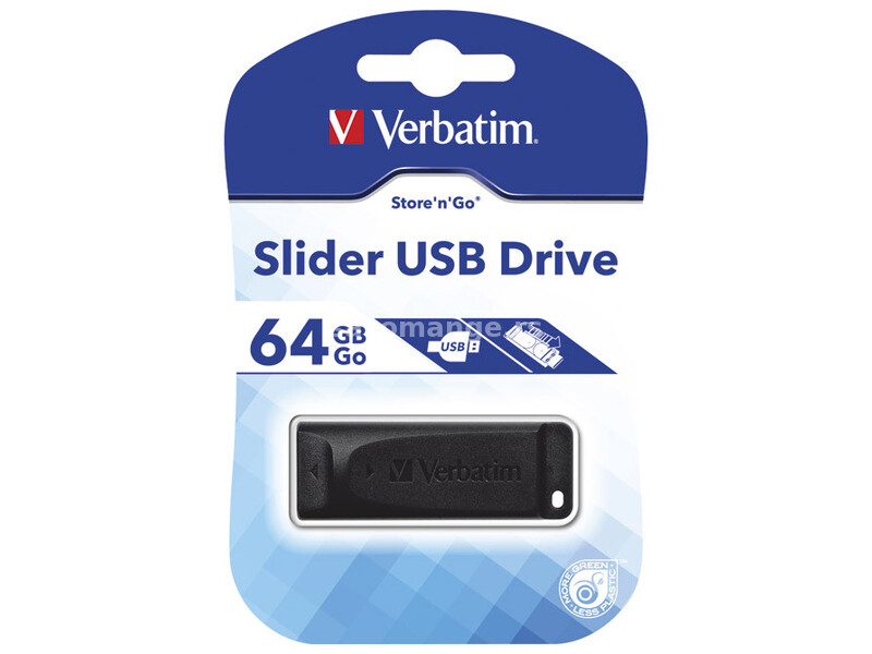 Memorija USB 64Gb Drive Slider Verbatim 98698 crna blister