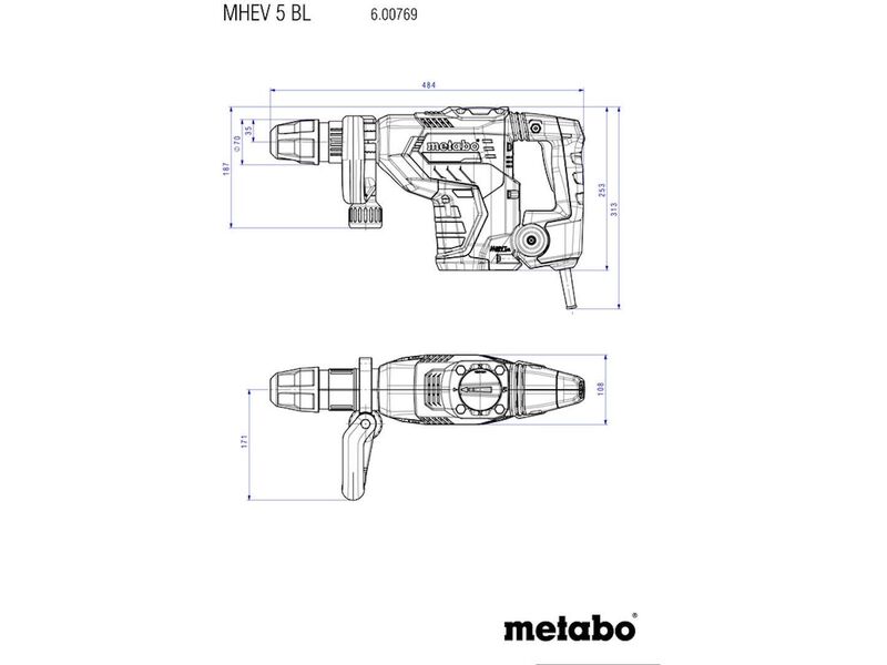 Elektro-pneumatska štemarica Metabo MHEV 5 BL SDS Max sa motorom bez četkica (600769500)