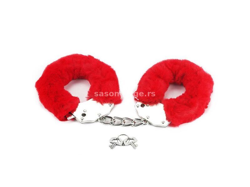 Metalne Lisice Crveno Krzno Red Furry Cuffs