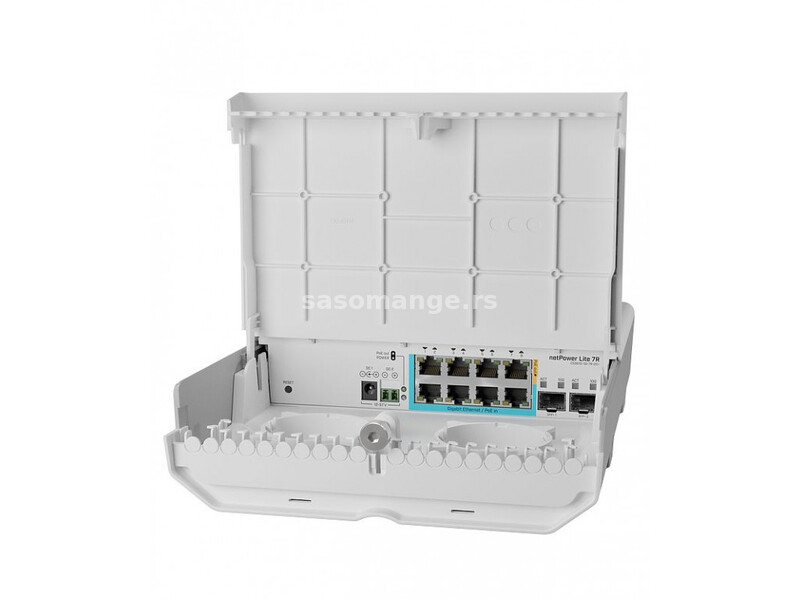 MikroTik netPower Lite 7R outdoor svič 8 x Gigabit LAN + 2 x SFP+ slota, 7 reverse Passive PoE-in...